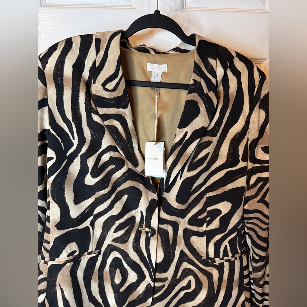 Chico's Brown Black and Tan Zebra Print Jacket/Blazer Size: 3 (XL) - Picture 2 of 15